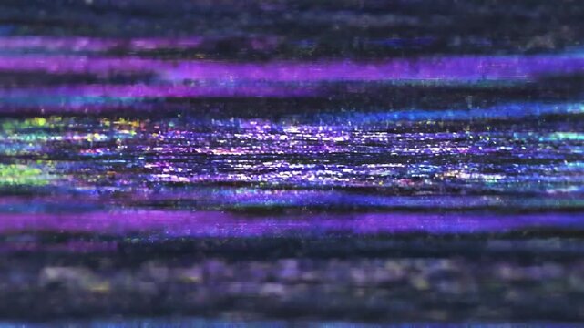 Abstract digital noise and glitch effects with vibrant purple and blue hues