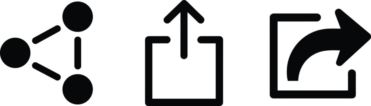 Set of three black vector icons for sharing and connection
