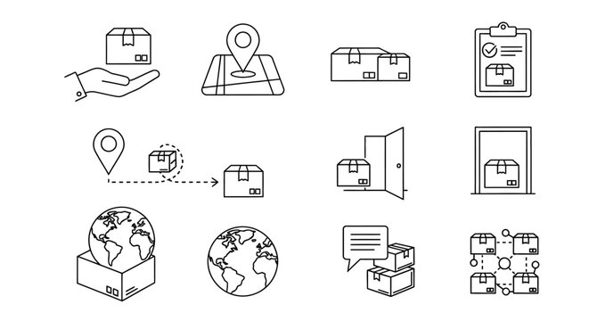 Logistics, Shipping Icons, Delivery Symbols, E-commerce Graphics, 13 Line Icons