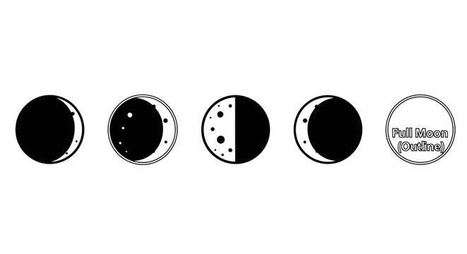 Moon phases icons, lunar cycle symbols, astronomy graphics, vector illustrations