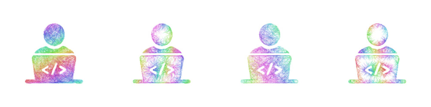 Multicolored sketch software developer icon design set