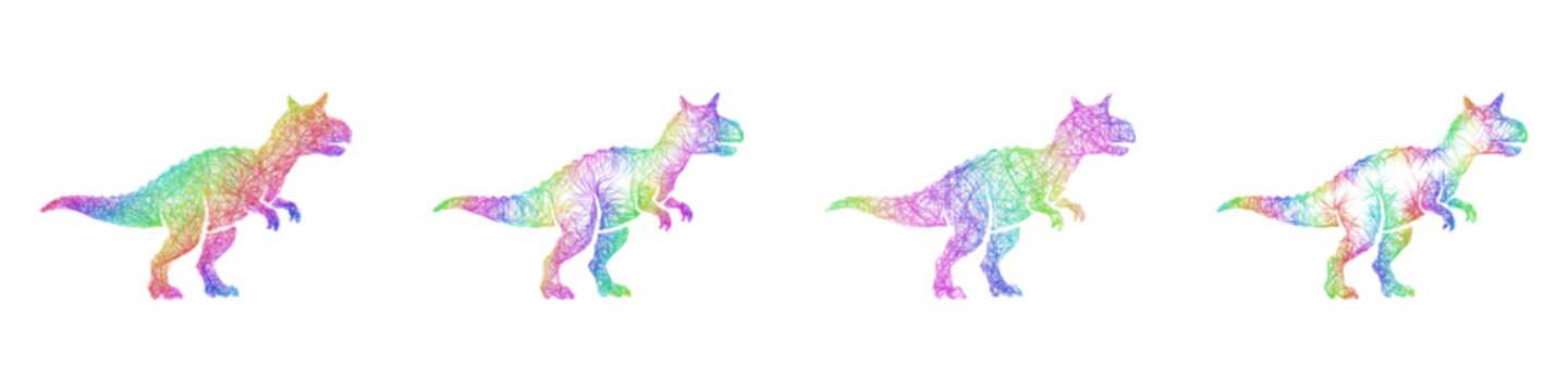 Rainbow color sketch carnotaurus icon design set