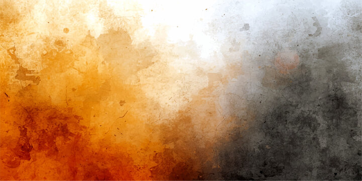 A burning orange and red grunge background texture featuring an explosion of hot smoke, vintage paper patterns, and abstract flame clouds with space for text