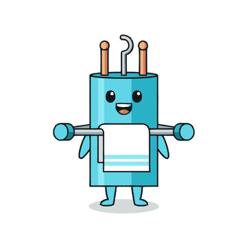Light Blue Kawaii Water Heater Character with a Happy Face Holding a W