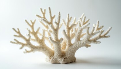 Obraz premium Delicate white coral branch structure forms intricate pattern. Natural marine organism, bleached skeleton, isolated object on clean light backdrop.