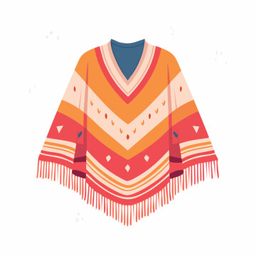 Colorful Striped Poncho with Fringe