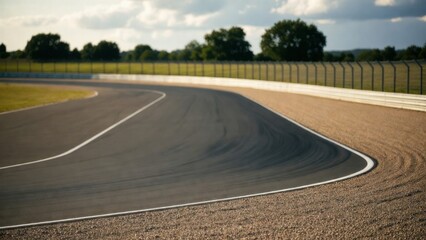 Fototapeta premium Empty racing track curving through fenced outdoor circuit