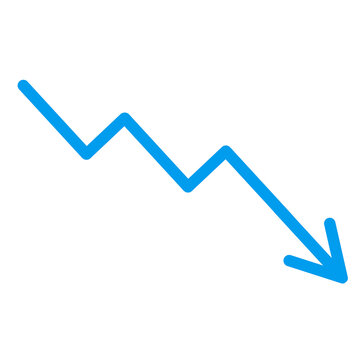 Zigzag downward arrow graph, declining trend illustration ギザギザ下降矢印グラフ　青　トレンドダウン
