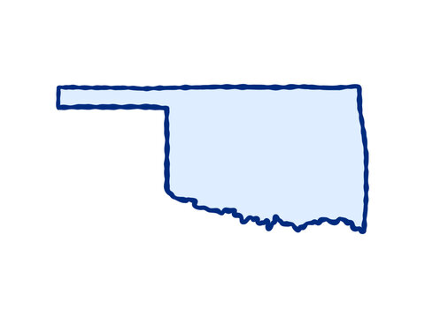 Doodle-style illustration of the Oklahoma state map, featuring the recognizable shape of Oklahoma in a simple, hand-drawn design.