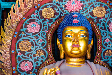 Fototapeta premium Taiyuan, China - May 7 2026: Ancient Buddhist statue of Tianlong Mountain, expressing spiritual tranquility, masterful stone craftsmanship, and the enduring legacy of Chinese Buddhist culture