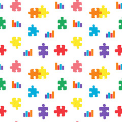 Naklejka premium Autism awareness representing puzzle pieces and bar graphs