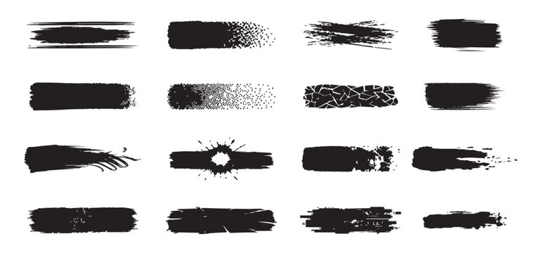Hand drawn brush strokes vector set with doodle underlines strikethrough lines calligraphic ink pen marks rough scribble emphasis highlights and black marker paint borders. Crayon handdrawn bright red