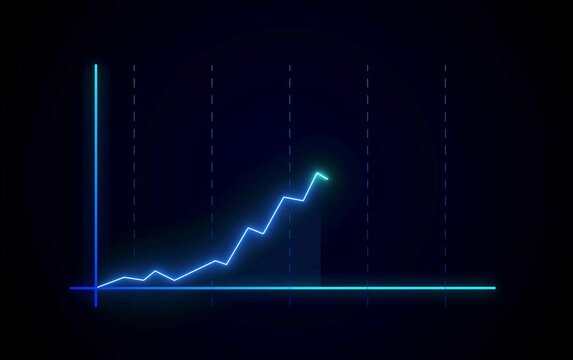 Black stock market chart with glowing blue financial growth line graph and pulse style data wave representing business finance market analysis