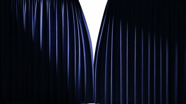 Theater curtains opening and closing. Isolated background with luma matte, 4k. 