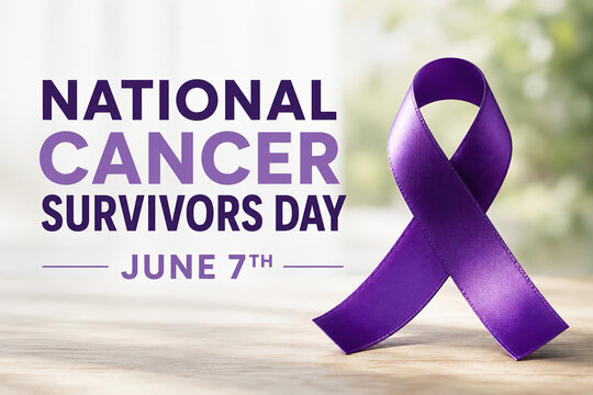 National Cancer Survivors Day June 7th with Purple Awareness Ribbon