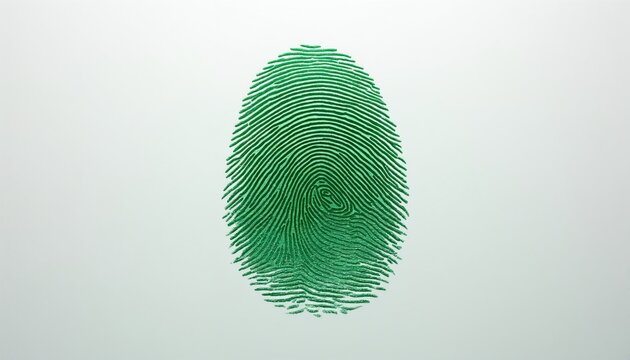 Green fingerprint isolated on a white background. Unique personal identifier. Biometric data mark. Identity verification concept. Unique human trait. Personal info symbol.