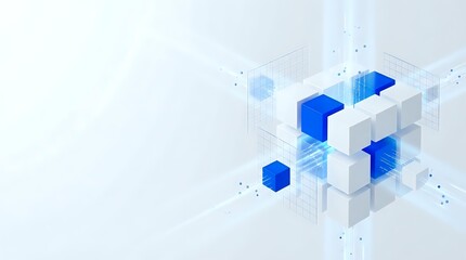 Obraz premium Abstract Isometric 3D Geometric Cubes Blue White Digital Technology Innovation Background