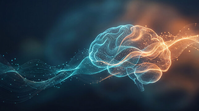 Abstract AI brain data network technology background with copy space