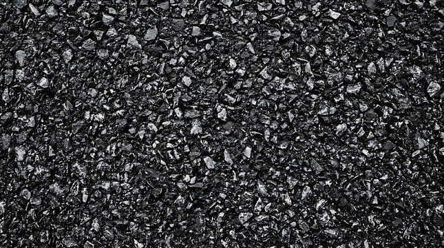 High Contrast Texture of Fresh Black Asphalt Road Surface with Detailed Crushed Stone and Coarse Gravel Particles for Industrial Background