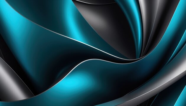 Metallic blue ribbons flowing and twisting on dark backdrop