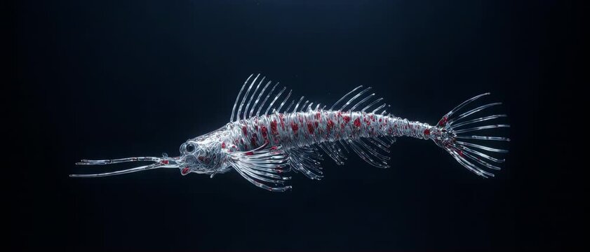 Undulating Abstract Fluid Oarfish Made of Liquid Silver and Ruby Ribbons