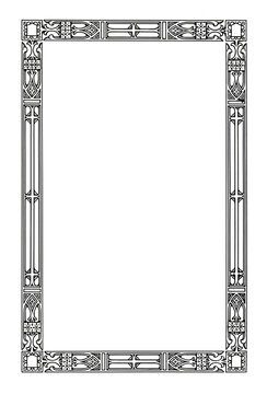 Gothic style geometric line art frame border, isolated on transparent background (PNG).