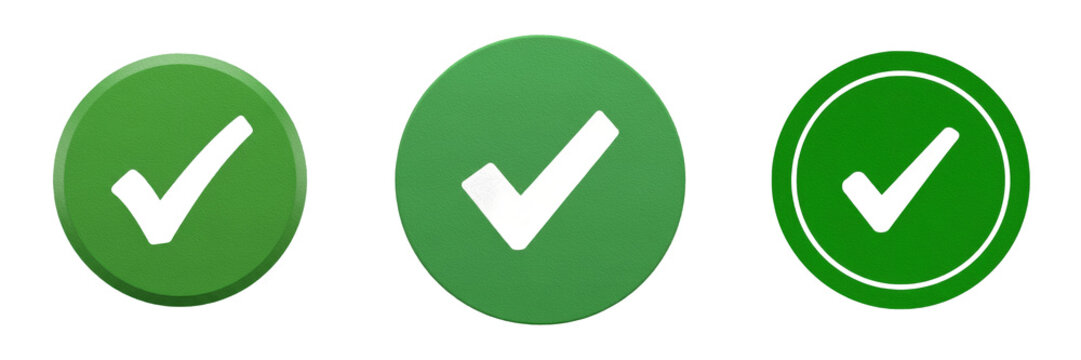 Set of a green checkmark icon, representing approval, success, verification, and positive completion for task management
