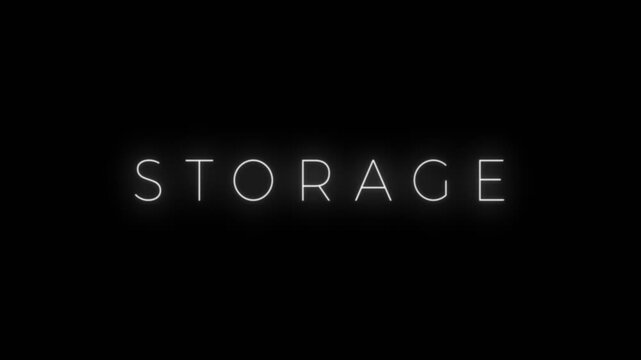 Modern Storage text animation with glowing typography on a dark background, ideal for data management, cloud storage, technology branding, and business presentations.