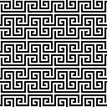 Greek seamless pattern. Repeating greece patterns. Black ancient patern isolated on white background. Repeated roman texture. Greco key. Mayan border. Athens fret. Aztec graphic. Vector illustration