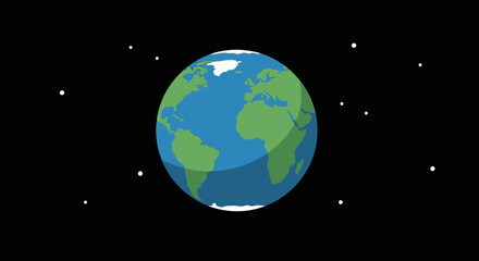 Cartoon Earth planet in space with stars, flat design © Ahmed