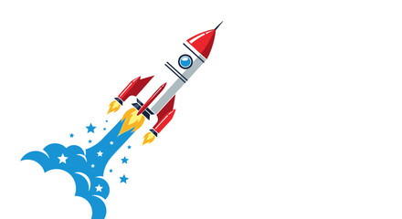 Cartoon Rocket Launching with Star Trail and Blue Smoke © Ahmed