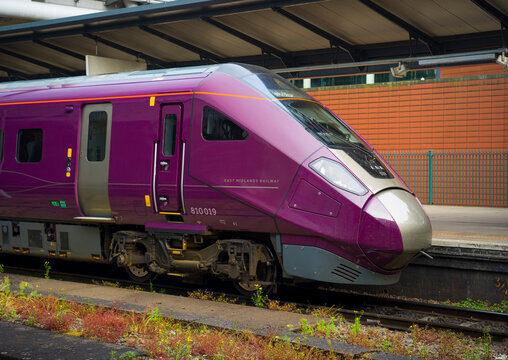 Nottingham Railway Station, Nottingham, United Kingdom, 30th May 2026, East Midlands Railway EMR Aurora British Rail Class 810 train