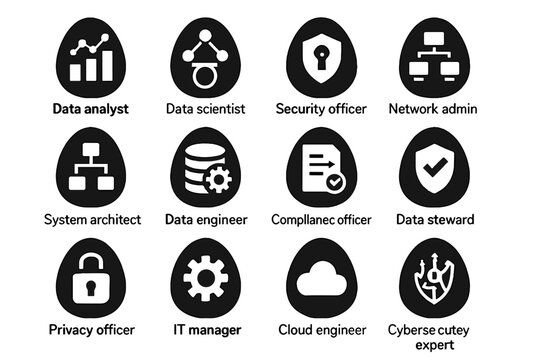 Collection of icons representing various data and IT roles in a grid layout