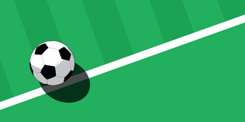 Abstract background with soccer field lines and modern 3D ball shape decoration. Minimalist design with ball on the field. Graphic design elements for soccer match. EPS. 2 © Akhsan