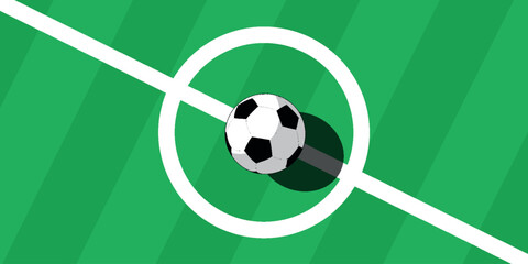 Abstract background with soccer field lines and modern 3D ball shape decoration. Minimalist design with ball on the field. Graphic design elements for soccer match. © Akhsan