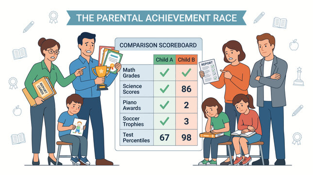 The burden of expectation Children facing immense pressure from parents to achieve high standards, fostering a competitive environment focused on comparisons and success