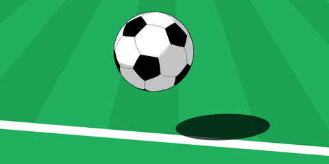 Abstract background with soccer field lines and modern 3D ball shape decoration. Minimalist design with ball on the field. Graphic design elements for soccer match. EPS. 4 © Akhsan