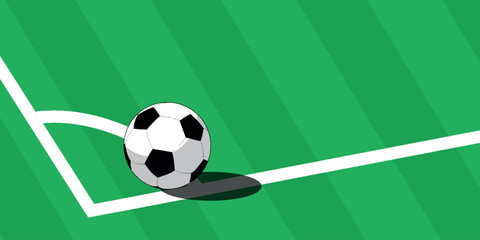 Abstract background with soccer field lines and modern 3D ball shape decoration. Minimalist design with ball on the field. Graphic design elements for soccer match. EPS. 3 © Akhsan