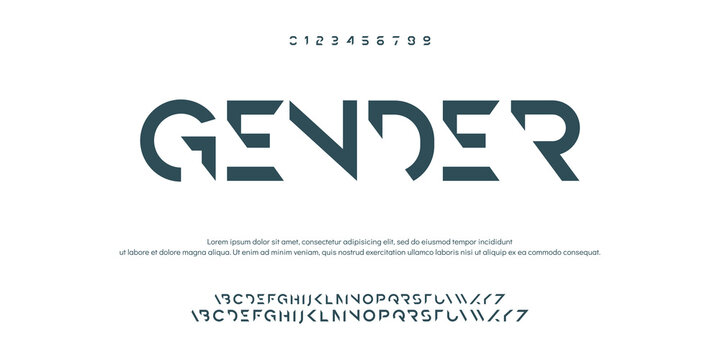 Futuristic modern techno sci fi bold display stencil font, abstract geometric clean monospaced letter set typeface