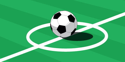 Abstract background with soccer field lines and modern 3D ball shape decoration. Minimalist design with ball on the field. Graphic design elements for soccer match. EPS. 5 © Akhsan