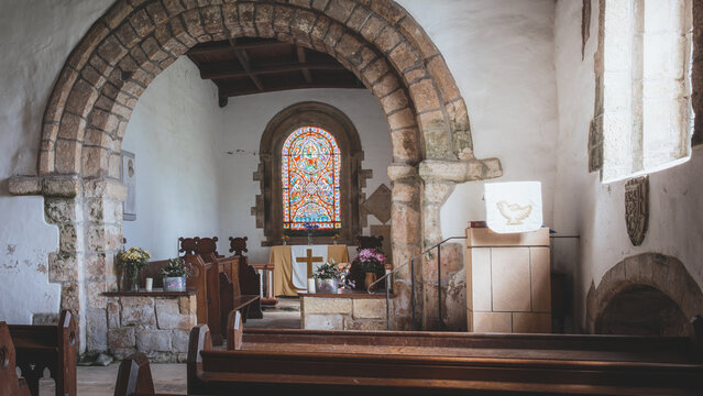 Historic Stone Church Interior, St John the Baptist Church, Edlingham Northumberland May 2026