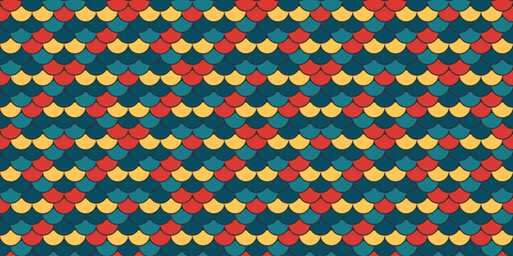 Vibrant retro fish scale pattern.  Perfect for textile design, website backgrounds, or playful branding. This seamless, colorful design evokes a sense of fun and energy.
