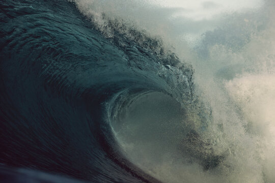 large breaking wave in the sea on a stormy day 