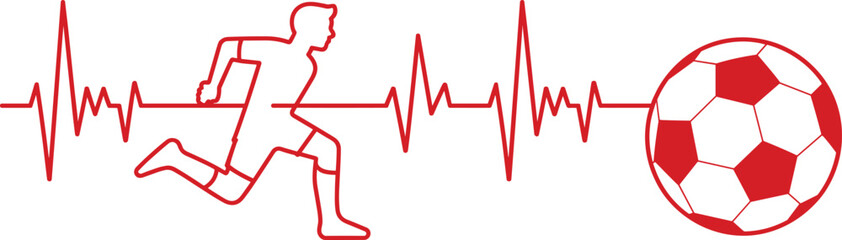 Fototapeta premium Athlete running with heartbeat and soccer ball icon