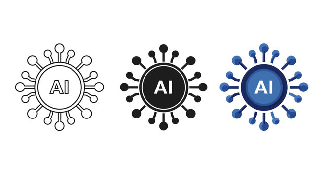 Modern Artificial Intelligence concept symbol depicting interconnected network and digital brain processing, representing advanced technology, innovation, and machine learning solutions