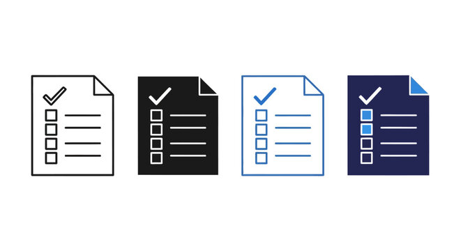 Collection of versatile checklist document icons in various styles, ideal for displaying completed tasks, project planning, or a successful to-do list for efficient organization