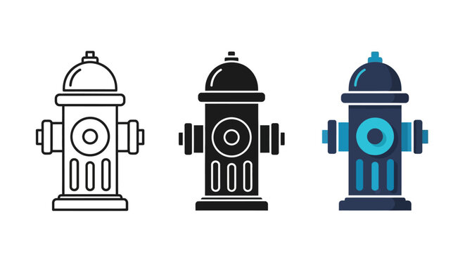 A trio of essential urban fire hydrants, depicted in various illustrative styles, symbolizing critical public safety and emergency water access points for community protection
