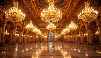 Fototapeta premium Grand Ottoman Palace Ballroom with Crystal Chandeliers