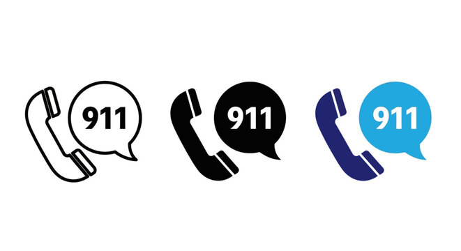 Clean graphic icons depicting the concept of urgent communication, symbolizing immediate assistance and direct contact with emergency services during critical situations
