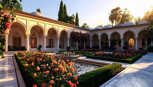 Ottoman Palace Rose Garden Courtyard at Golden Hour